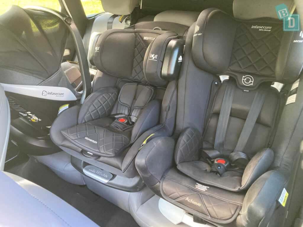 2024 Audi Q5 Sportback PHEV with three child seats installed in the second row 