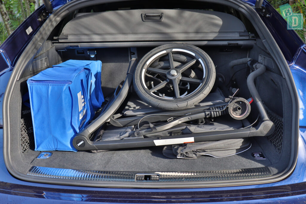 2024 Audi Q5 Sportback PHEV boot space for twin side by side stroller pram and shopping with two rows of seats in use 