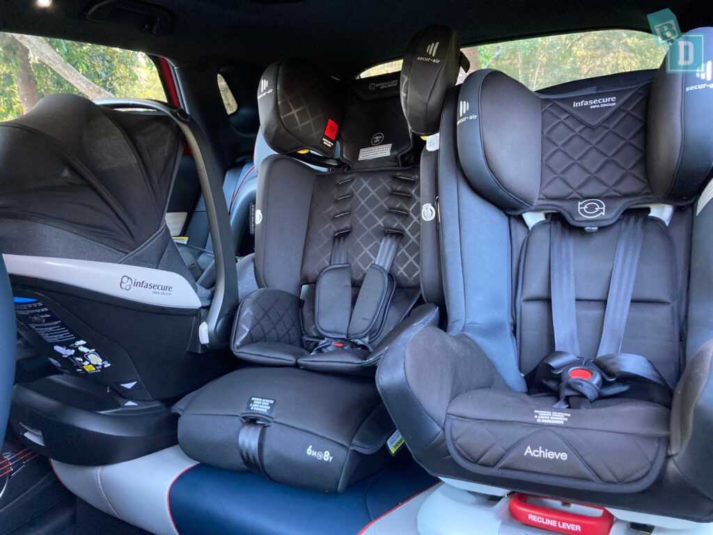 2024 BYD Atto 3 with three child seats installed in the second row
