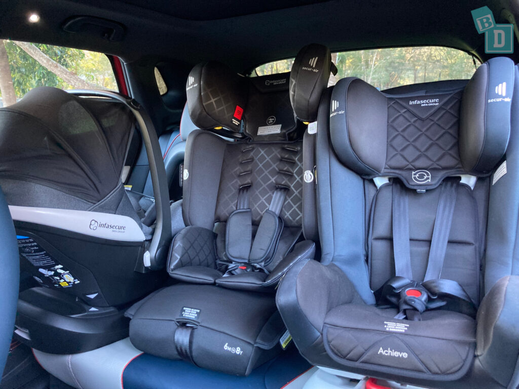 2024 BYD Atto 3 with three child seats installed in the second row
