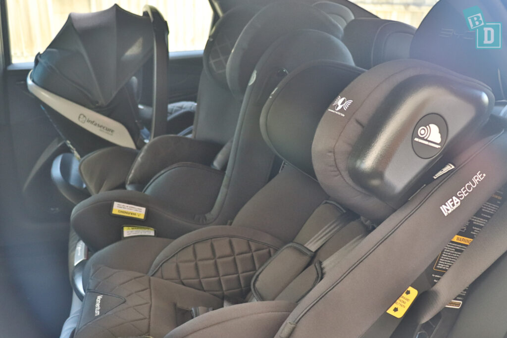 2024 BYD Seal legroom with rear-facing child seats installed in the second row
