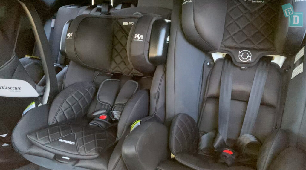2024 Subaru Solterra with three child seats installed in the second row 
