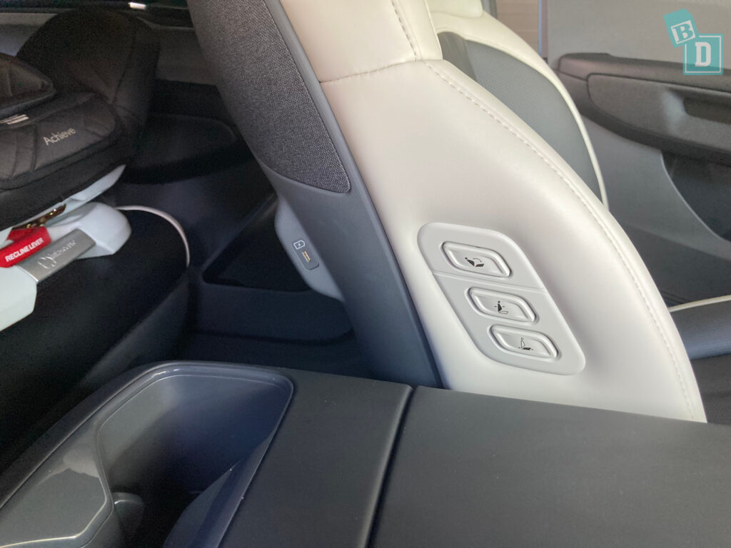 2024 Kia EV9 GT-Line legroom with forward-facing child seats installed in the second row
