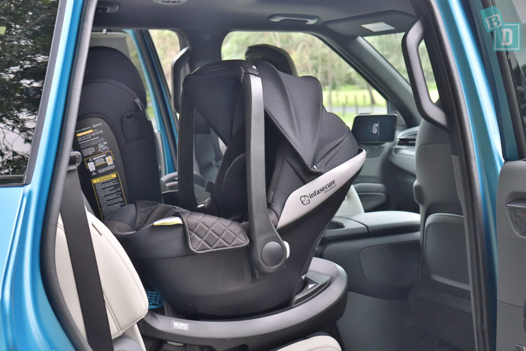 2024 Kia EV9 GT-Line legroom with rear-facing child seats installed in the second row
