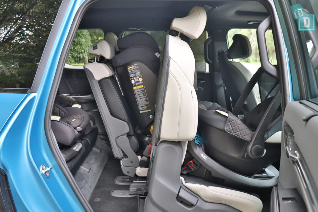 2024 Kia EV9 GT-Line access to the third row with child seats installed in the second row
