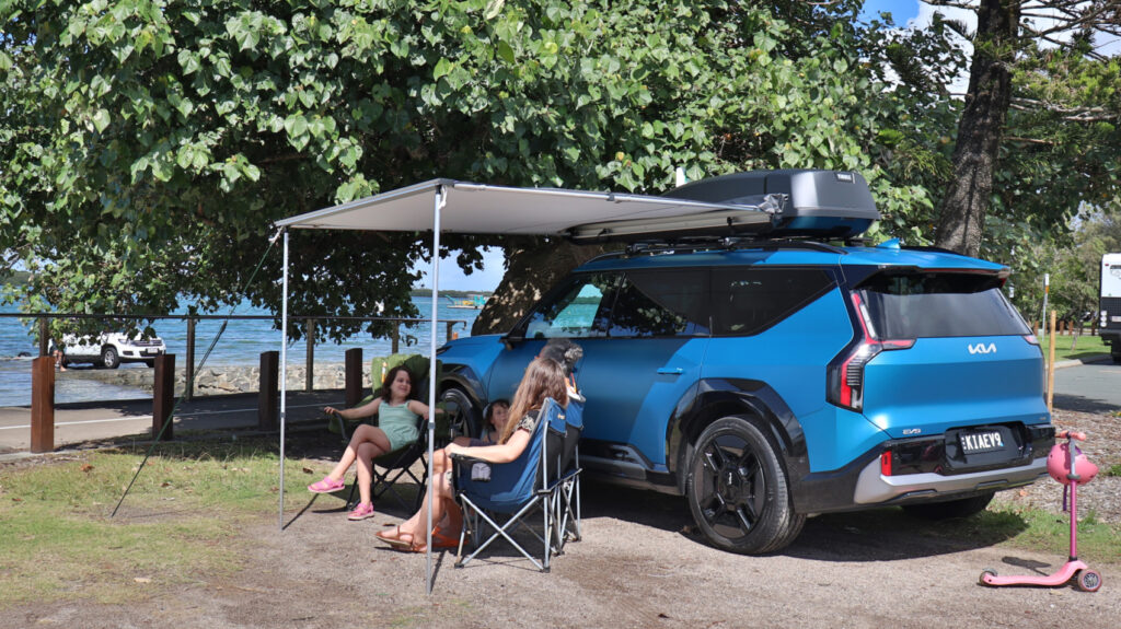 2024 Kia EV9 GT-Line with Thule roof box and awning