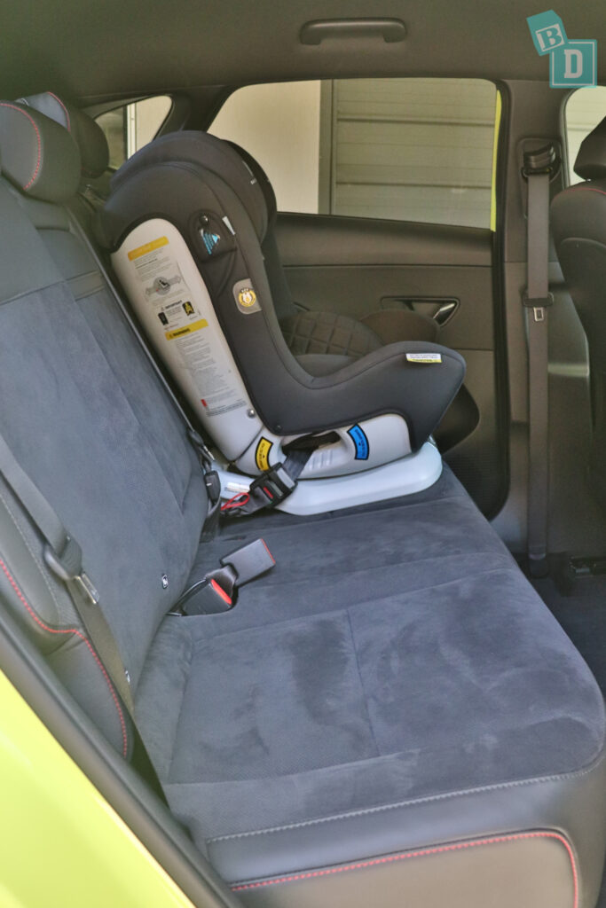 2024 Hyundai Kona Hybrid Premium N-Line legroom with forward-facing child seats installed in the second row
