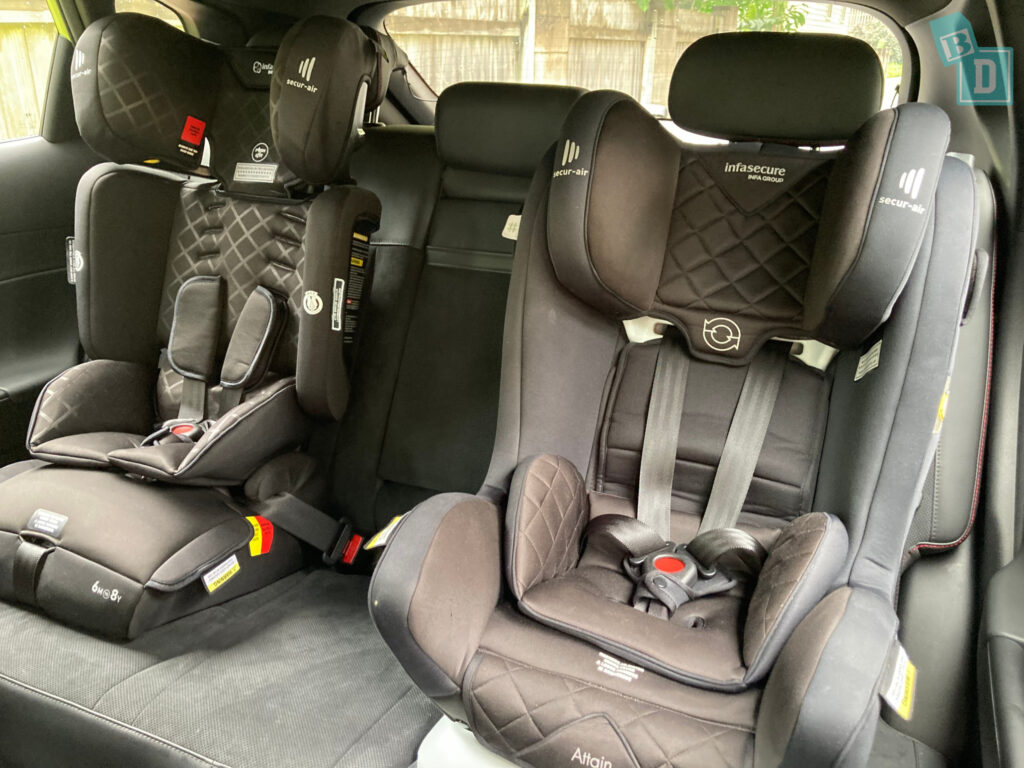 2024 Hyundai Kona Hybrid Premium N-Line space between two child seats installed in the second row
