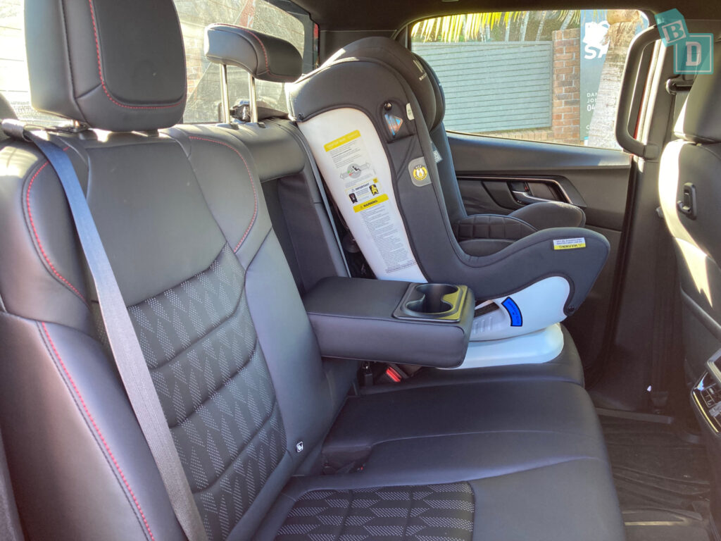 2024 ISUZU D-MAX X-Terrain legroom with forward-facing child seats installed in the second row 