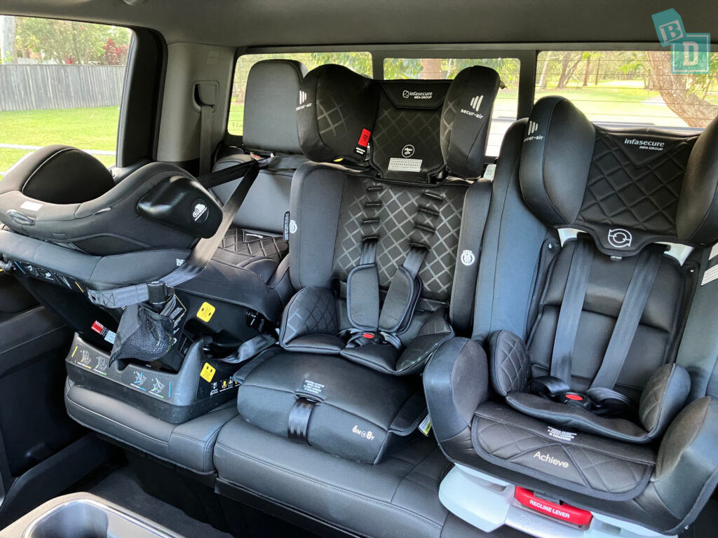 2024 Chevrolet Silverado 1500 LTZ Premium with three child seats installed in the second row
