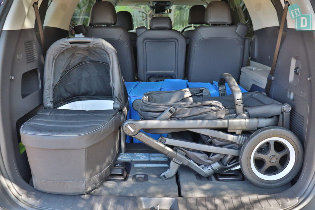 2025 Kia Carnival GT-Line Hybrid boot space for shopping with tandem stroller pram if two rows of seats are in use 