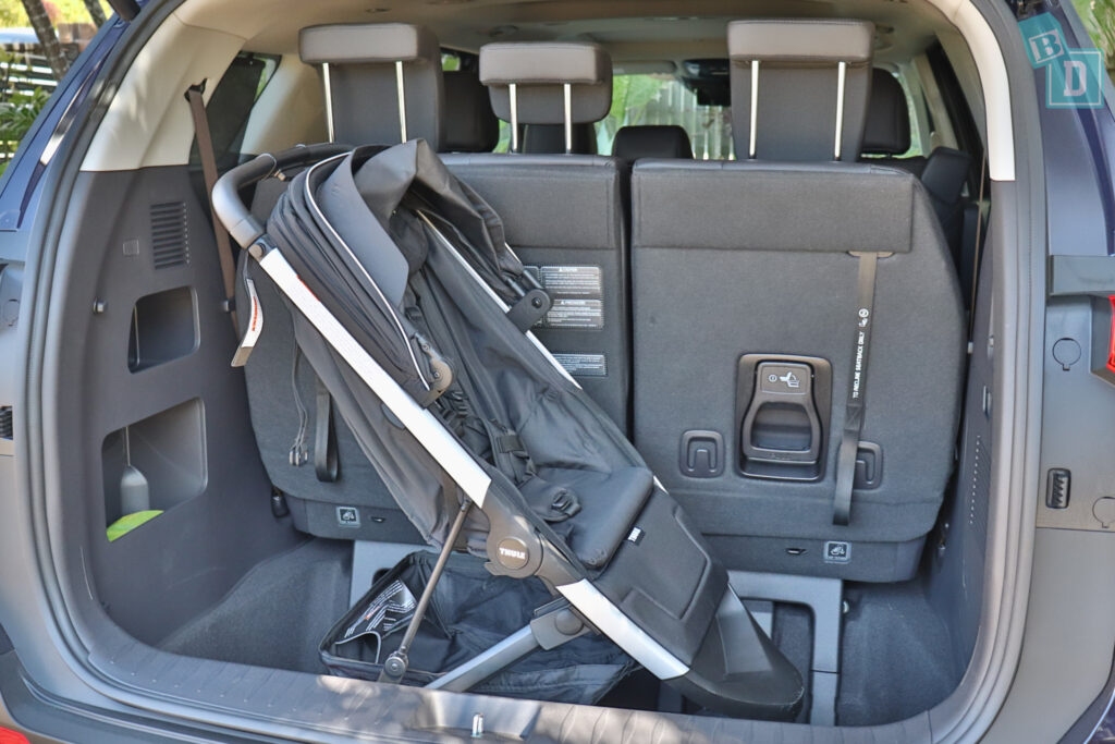 2025 Kia Carnival GT-Line Hybrid boot space for compact stroller pram and shopping with all three rows in use 