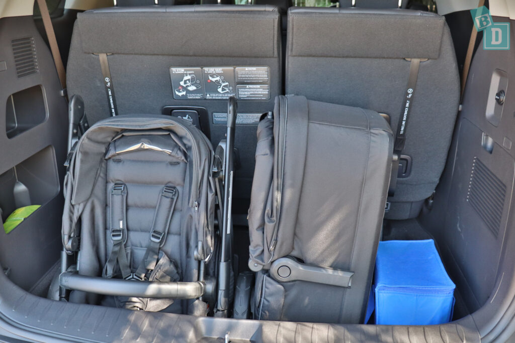 2025 Kia Carnival GT-Line Hybrid boot space for tandem stroller pram and shopping with all three rows in use 