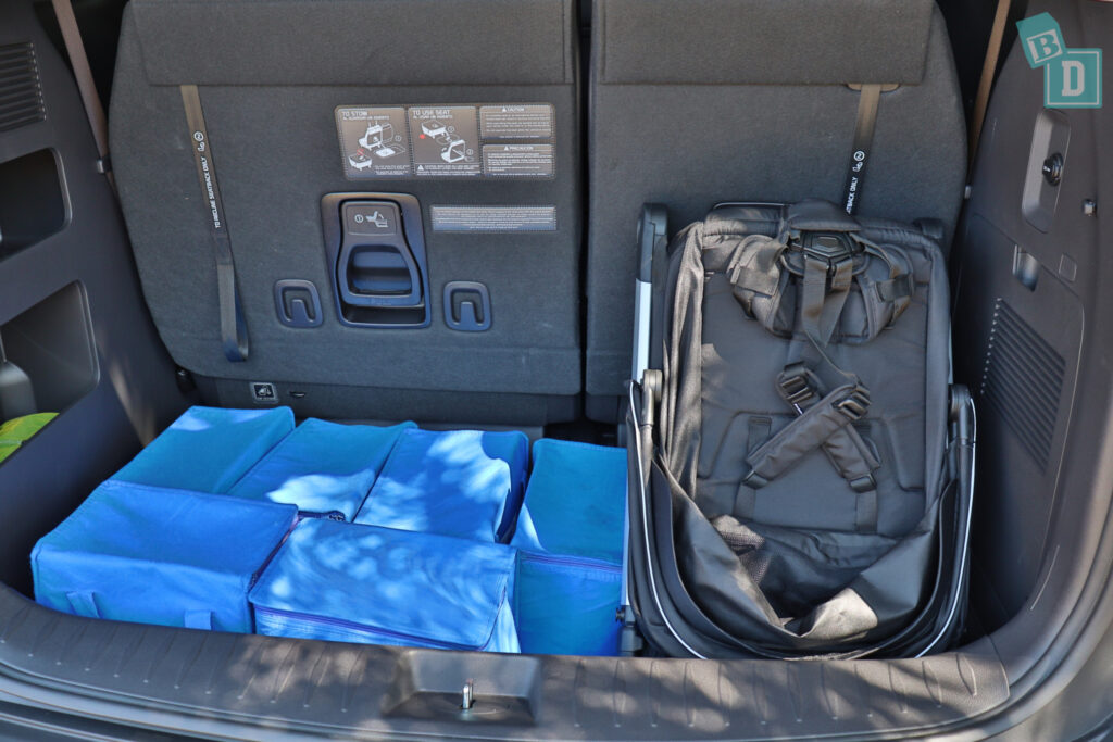 2025 Kia Carnival GT-Line Hybrid boot space for compact stroller pram and shopping with all three rows in use 