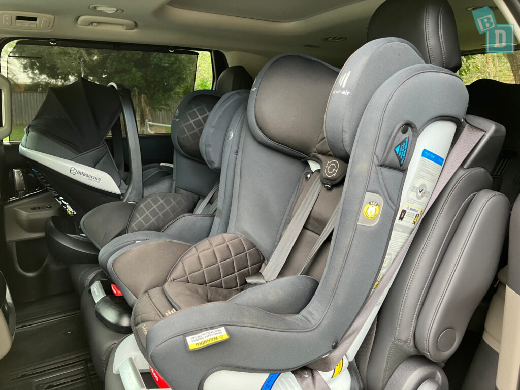 2025 Kia Carnival GT-Line Hybrid legroom with forward-facing child seats installed in the second row 