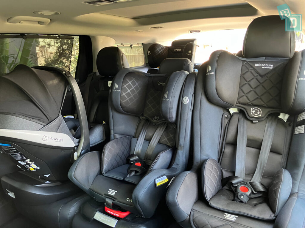 2025 Kia Carnival GT-Line Hybrid with three child seats installed in the second row 