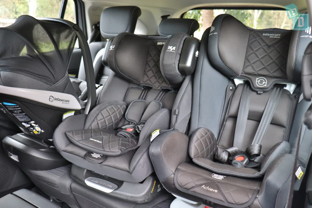 2024 Isuzu MU-X 1.9L LS-M 4X4 with three child seats installed in the second row
