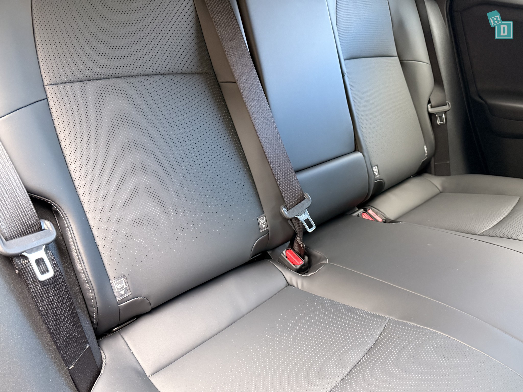 2026 Toyota bZ4X Touring second-row ISOFIX anchor points and three seatbelt buckles across all seating positions